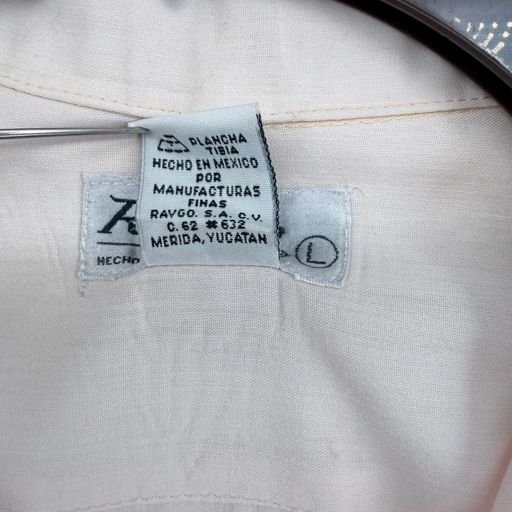 Ravgo Guayabera Shirt Mens Large Pink Poly Cotton Short Sleeve 4 Pocket Coastal
